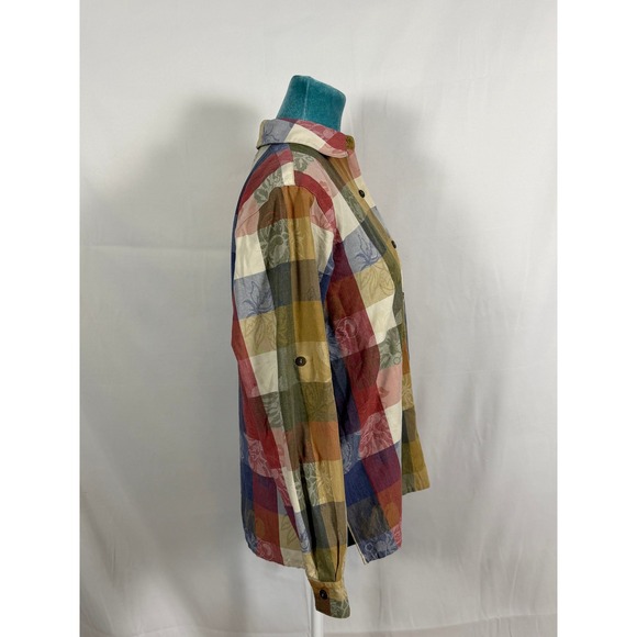 Alfred Dunner Womens 6P Multicolor Plaid Floral Jacquard Button Down Shirt Top - Picture 3 of 6